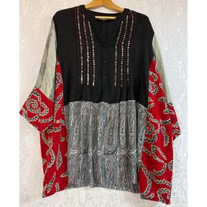 Ulla Popken Artsy Sequin Beaded Mixed Texture Tunic Top Plus 24/26 (3X) *Repair*